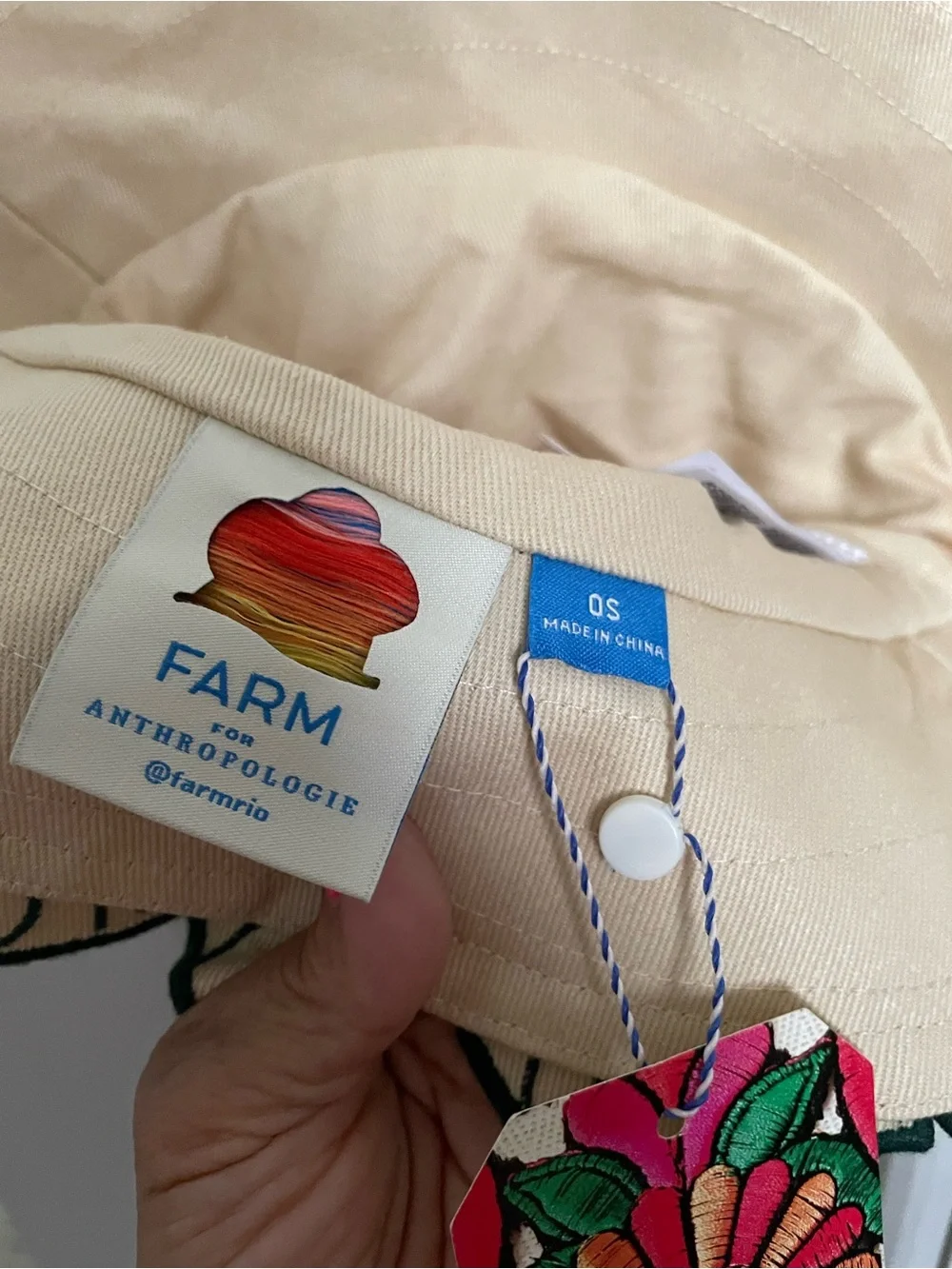 FARM Rio Beige Bucket Hat with Green Leaf Trim